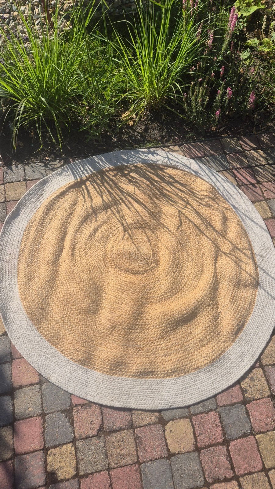 Rond jute vloerkleed met lichte rand 120 cm, Crème, Rond, Ophalen of Verzenden, Zo goed als nieuw