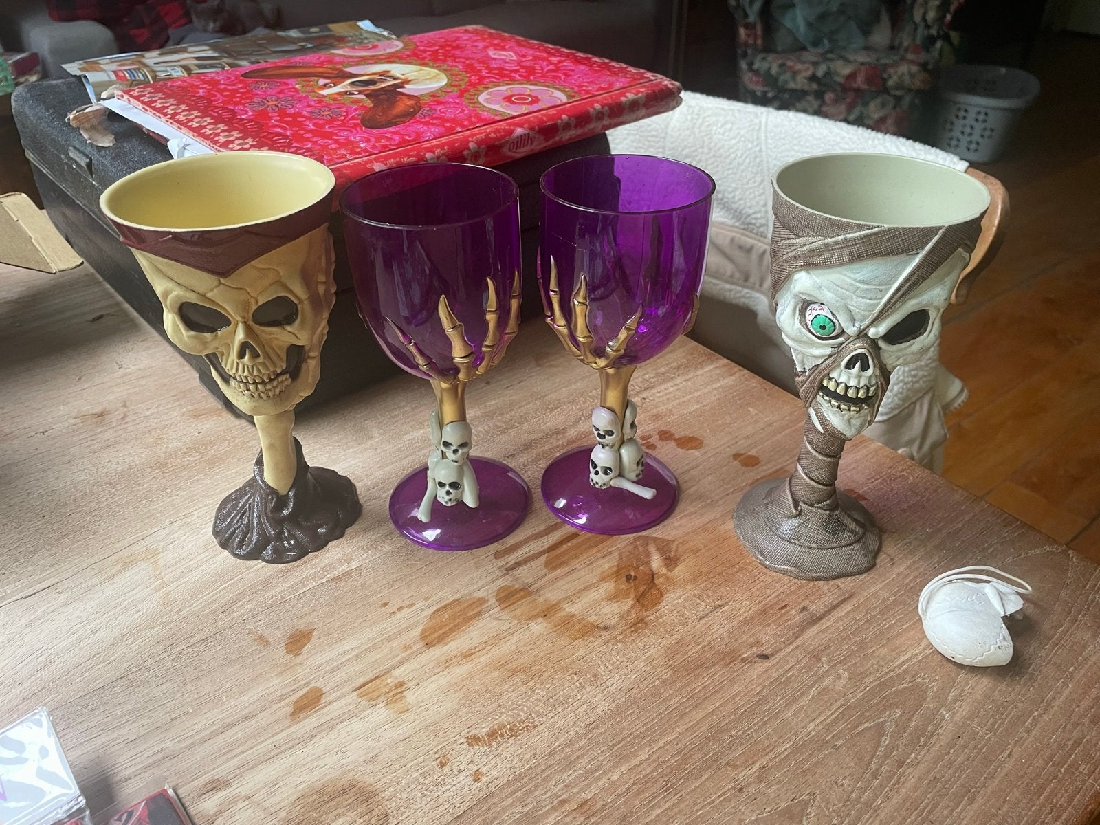 Halloween bekers - set van  5 griezelige glazen, Overige stijlen, Kunststof, Ophalen of Verzenden, Zo goed als nieuw