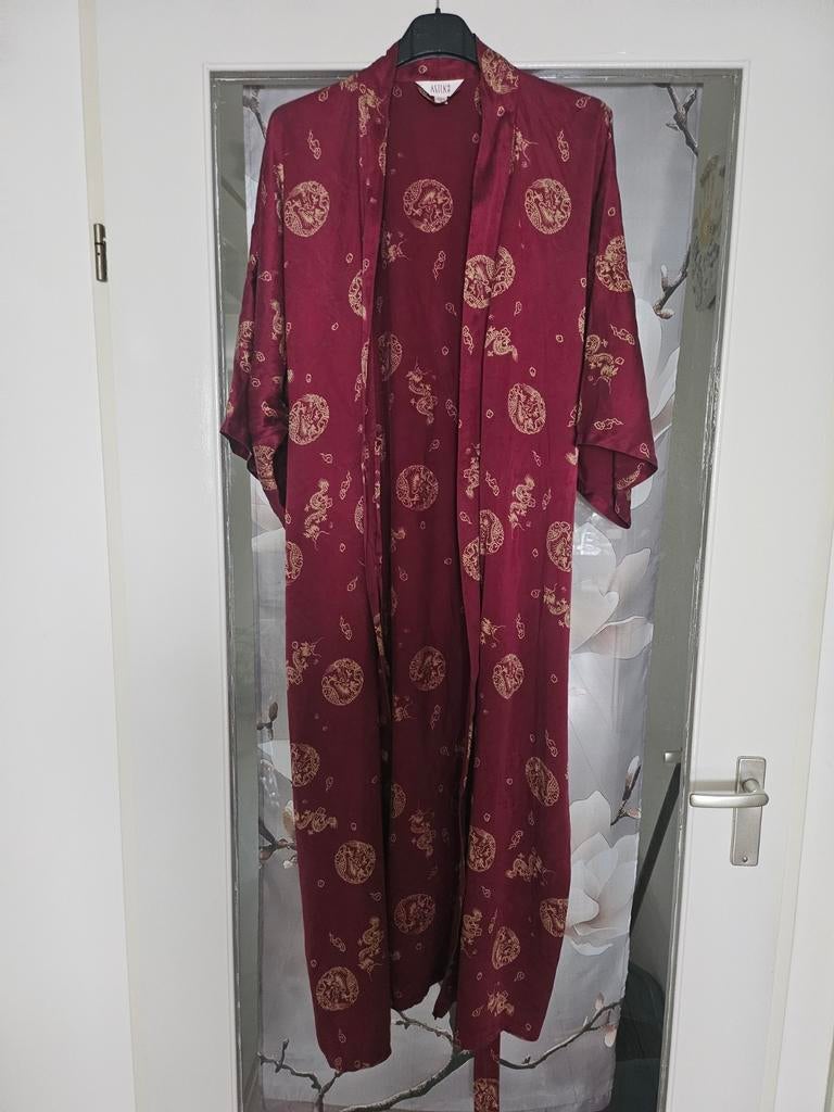 Bordeauxrode kimono met gouden print, AsilkOnbekend, Ophalen of Verzenden, Nieuw