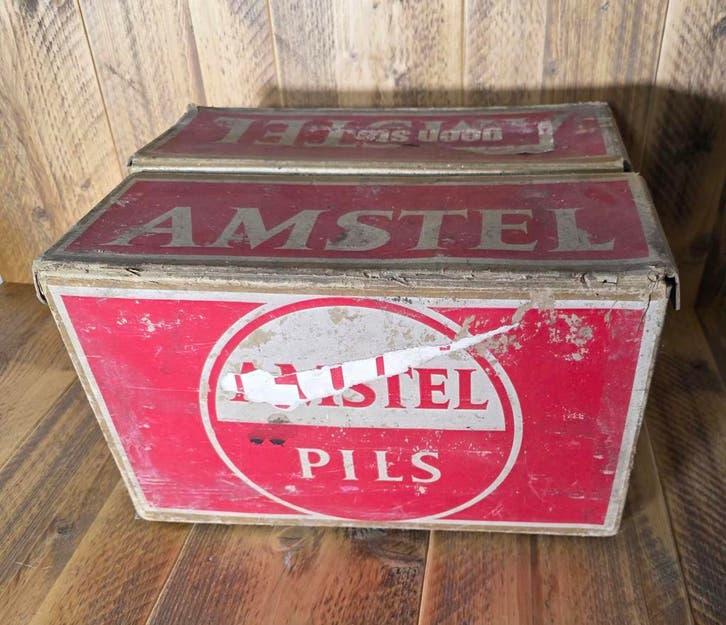 2 vintage Amstel bier dozen, Verzamelen, Biermerken, Gebruikt, Amstel, Ophalen of Verzenden