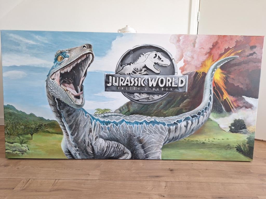 Handgeschilderd schilderij Jurassic World Blue 160x80 cm, Ophalen