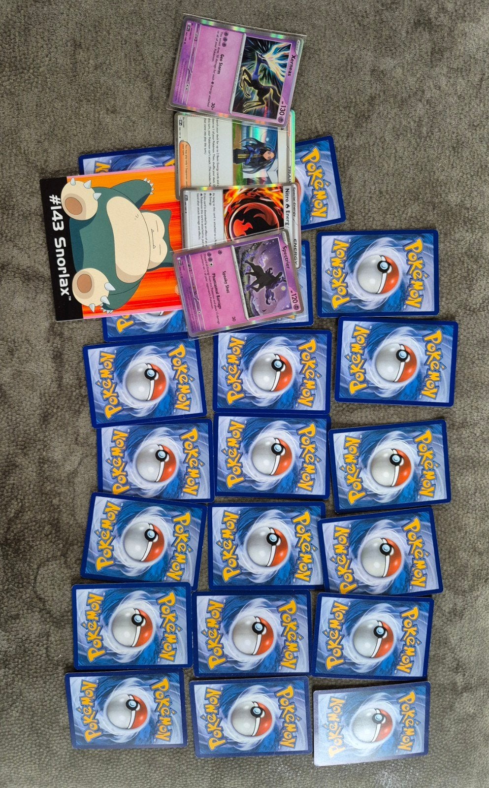 Pokémon kaarten lotje (25 stuks) + Snorlax ansichtkaart, Hobby en Vrije tijd, Ophalen of Verzenden, Gebruikt, Meerdere kaarten