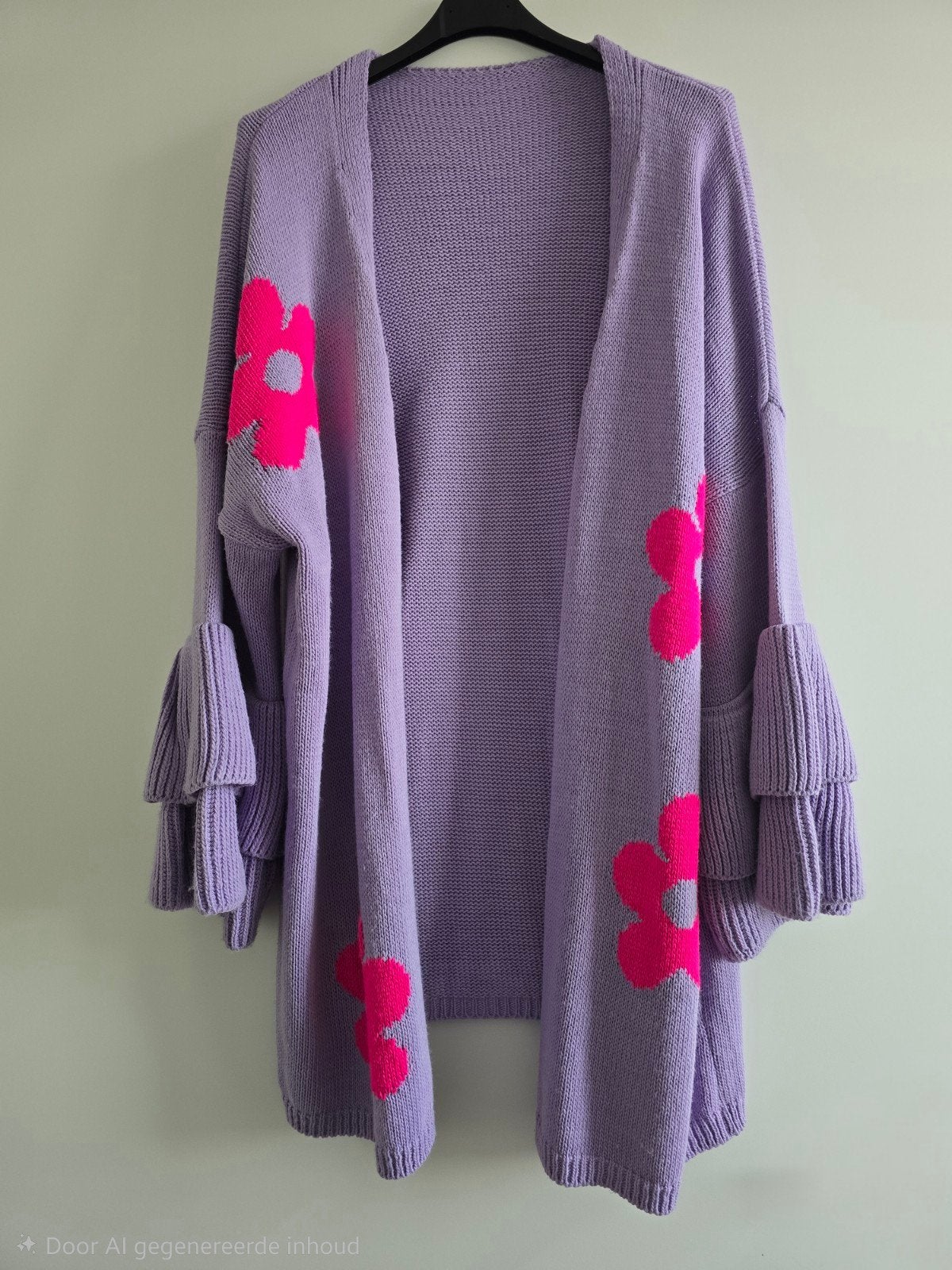 Lila vest met roze bloemen en ruches mouwen, Paars, Maat 46/48 (XL) of groter, Ophalen of Verzenden, Onbekend