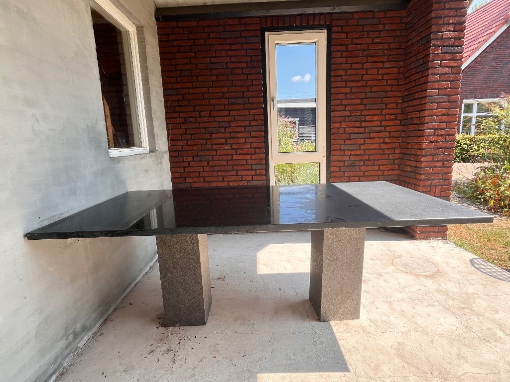 Tuintafel Chinees hardsteen - donkergrijs 2x1m, Tuin en Terras, Ophalen, Gebruikt, Rechthoekig, Overige materialen