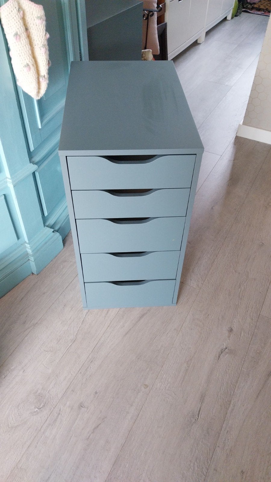 Ikea Ladekast met 5 lades - blauwgroen, petrol, Ophalen, 5 laden of meer, 50 tot 100 cm, Zo goed als nieuw