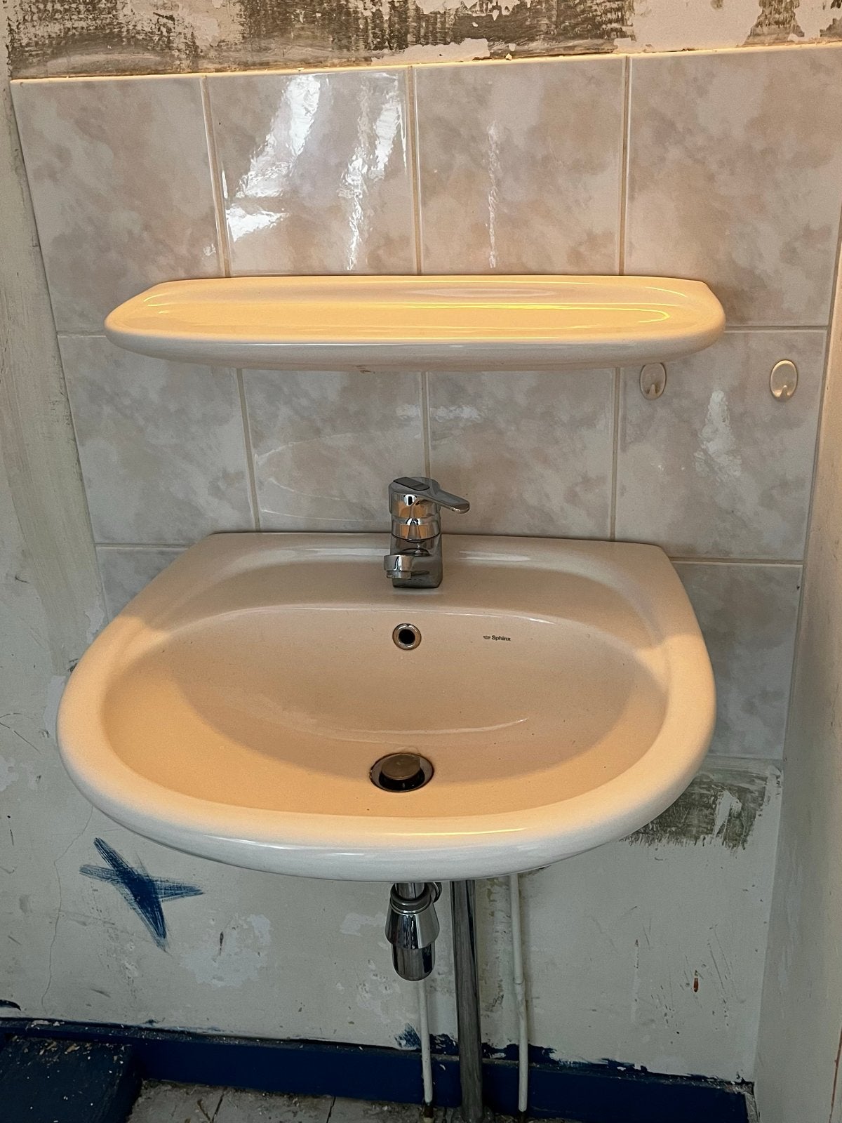 Sphinx wasbak met Grohe mengkraan, sifon en plank, Ophalen, Gebruikt, Wastafel