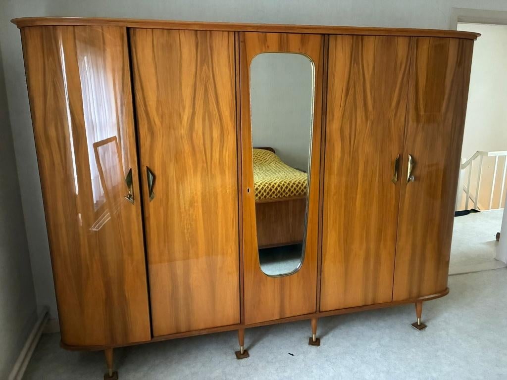 Vintage Mid Century kledingkast met spiegel, Ophalen, Gebruikt, 150 tot 200 cm, 50 tot 75 cm