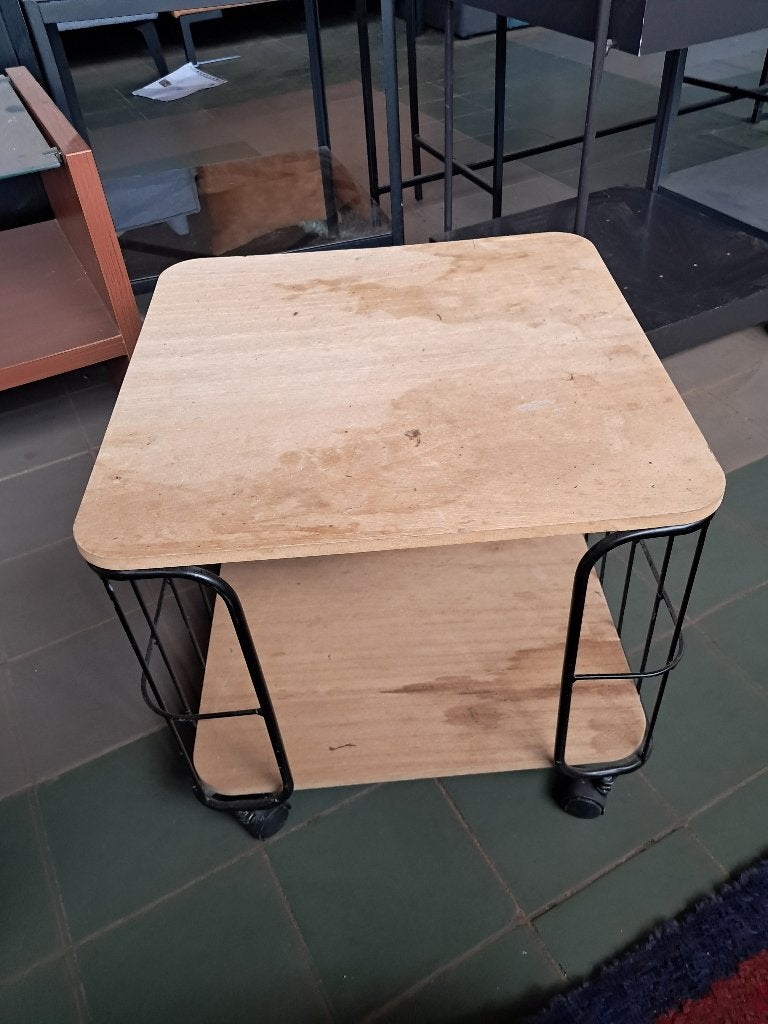 Bijzettafel op wielen met 2 bladen zwart metaal  CS27270, Ophalen, Gebruikt, Trolley, Verrijdbaar