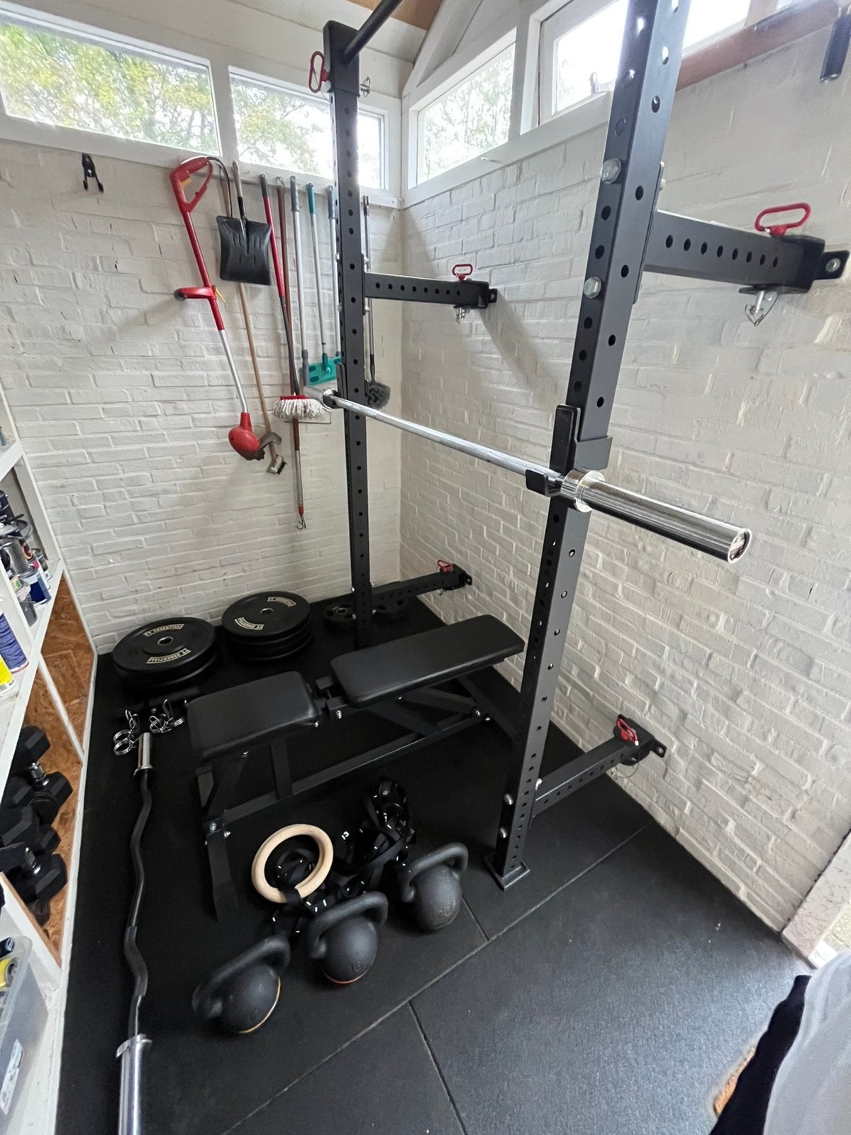 Complete homegym PT Essentials – rack, gewichten & bank, Sport en Fitness, Ophalen, Zo goed als nieuw, Overige typen