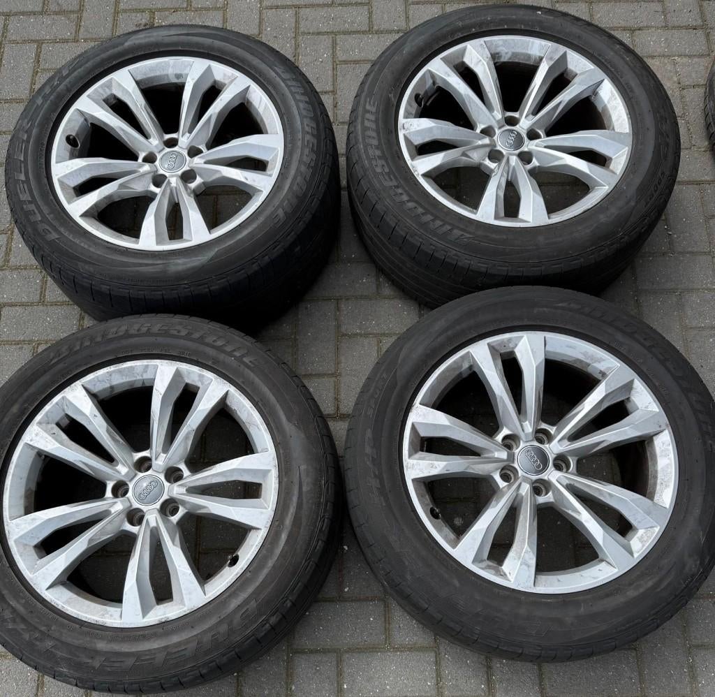 Audi Q7 wielen 10 spaak zilver Bridgestone zomerbanden, Auto-onderdelen, Banden en Velgen, Ophalen, 20 inch, Zomerbanden, Banden en Velgen