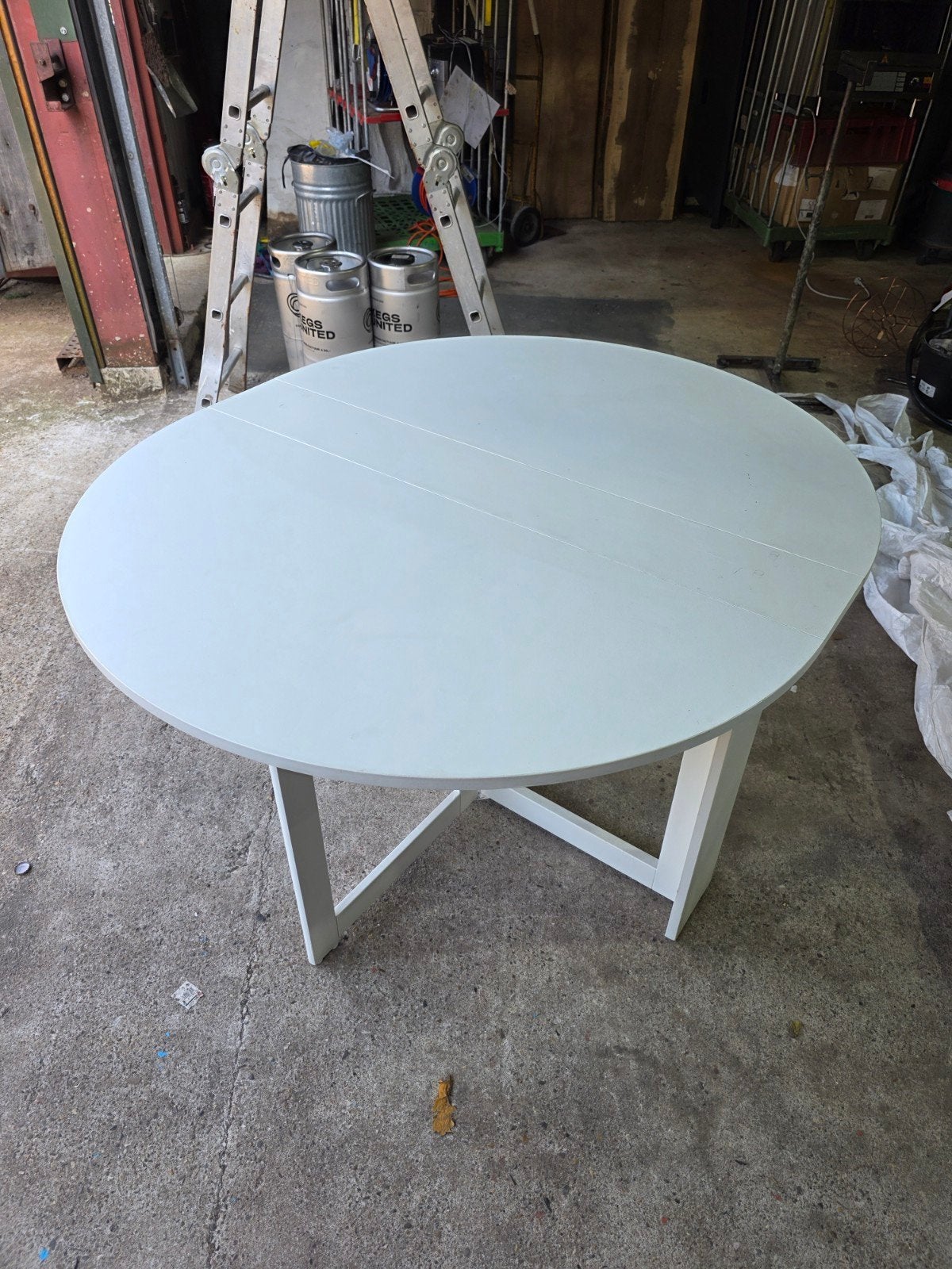 Witte opklapbare eettafel / wandtafel 110 b x 126 l x 73 h, Ophalen, Gebruikt, Modern, Functioneel, Rond