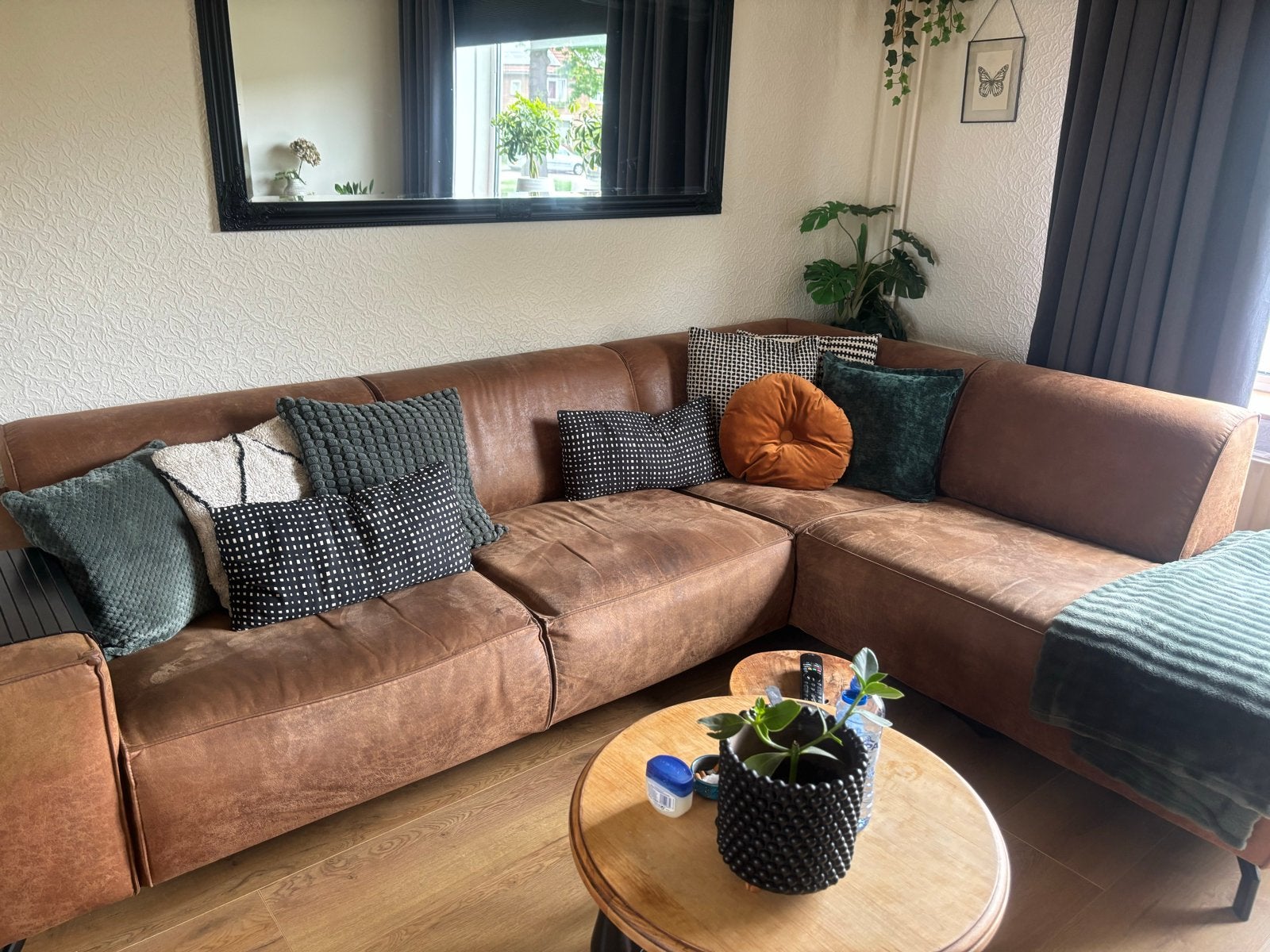 Hoekbank Brent Cognac Microleer - NOUS Living Bestseller, Huis en Inrichting, 250 tot 300 cm, Gebruikt, Hoekbank, Leer