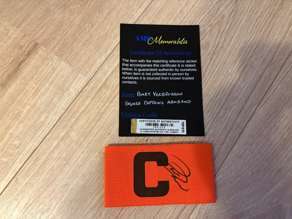 Gesigneerde aanvoerdersband Bart Verbruggen (NL elftal)+ COA, Ophalen of Verzenden, Zo goed als nieuw, Buitenlandse clubs, Overige typen