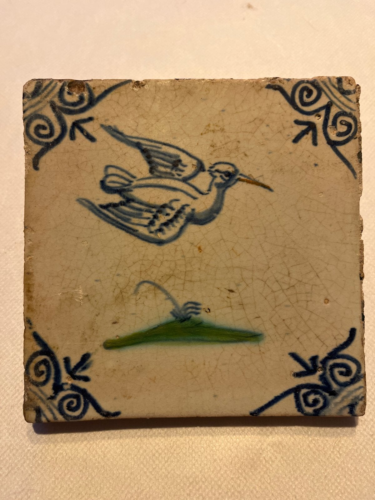 Antieke Hollandse tegel met vogelmotief, Ophalen of Verzenden