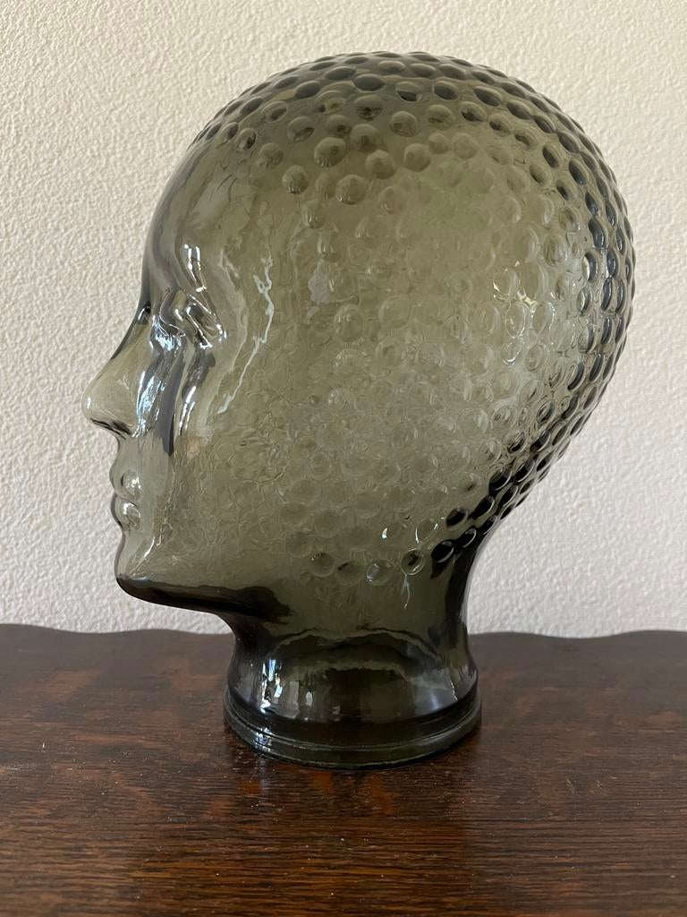 Vintage Glazen Hoofd - rookglas - koptelefoon/decoratie, Ophalen of Verzenden