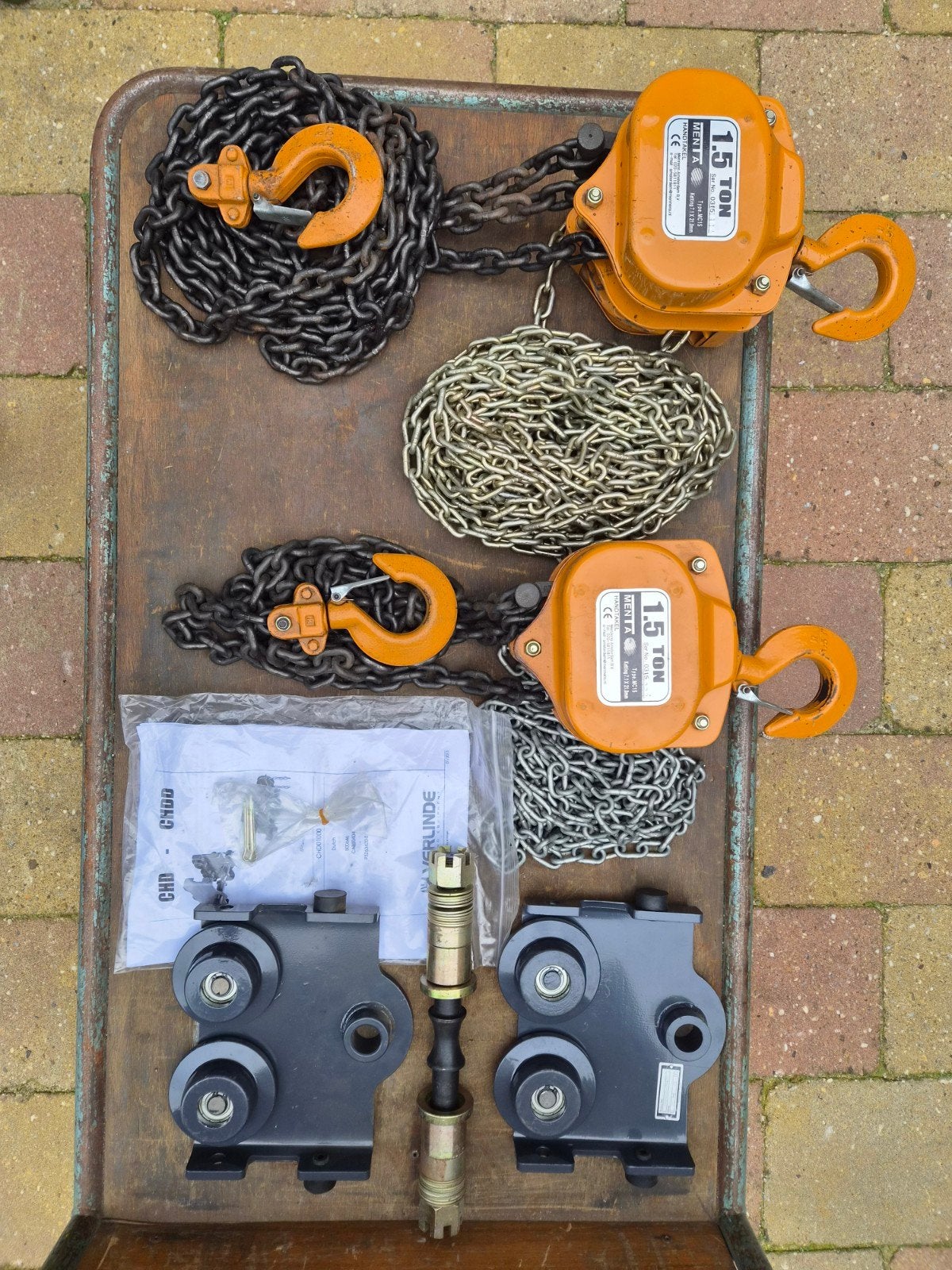 2 hand takels en balk rolsysteem te koop, Ophalen, Zo goed als nieuw, 250 mm of meer