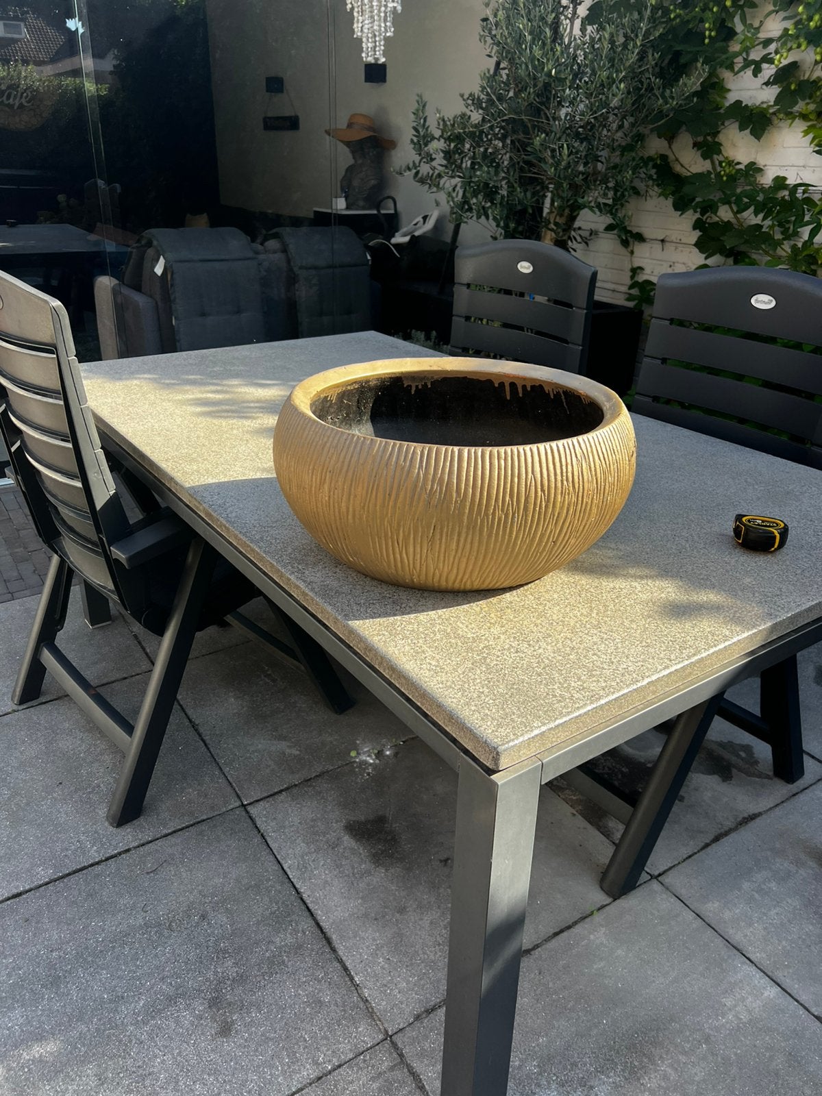 Grote zware plantenbak 50 cm doorsnee, Ophalen, Steen, Gebruikt, Rond