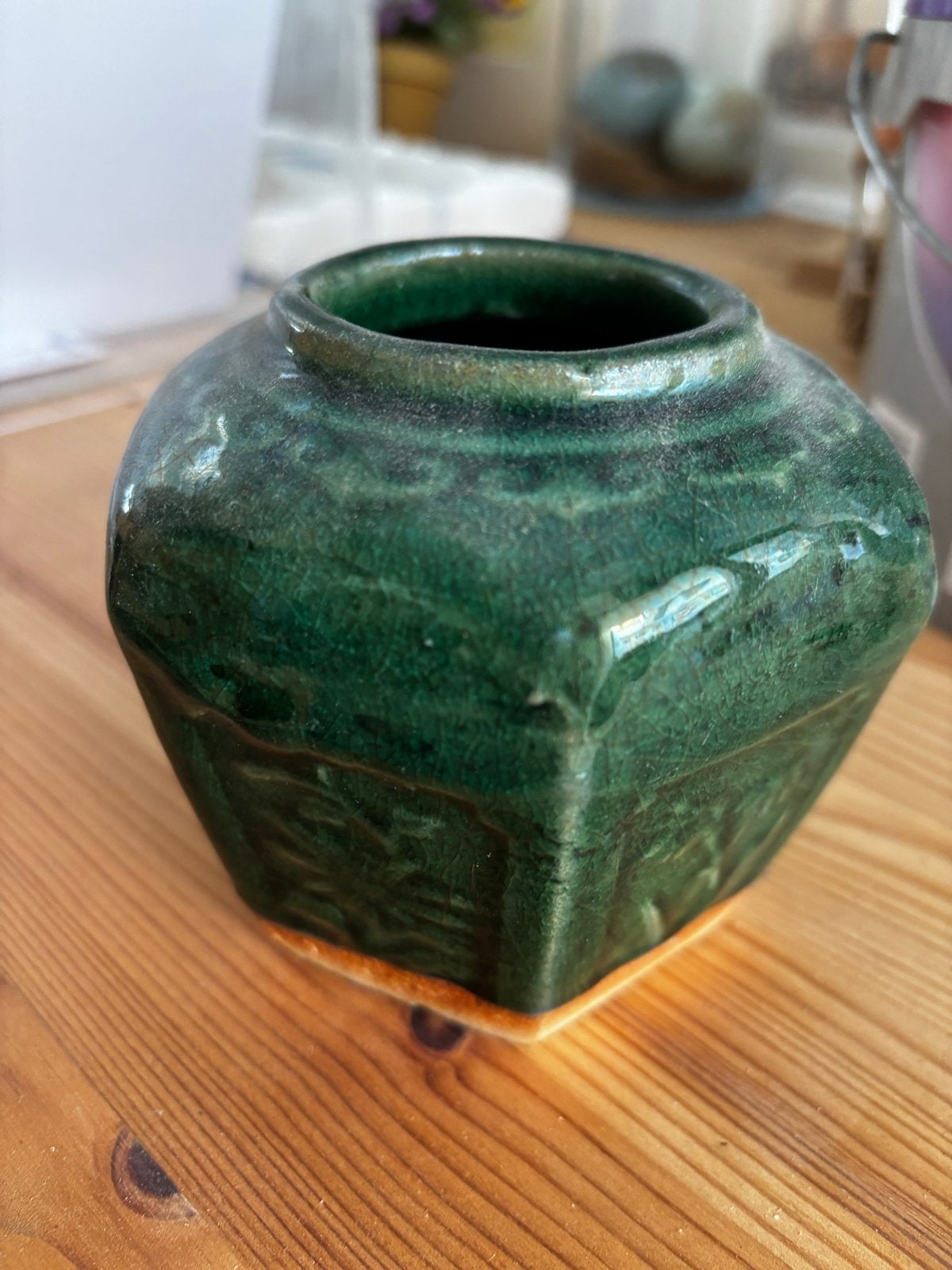 Mooie vintage gemberpot in diepgroen glazuur, Ophalen of Verzenden