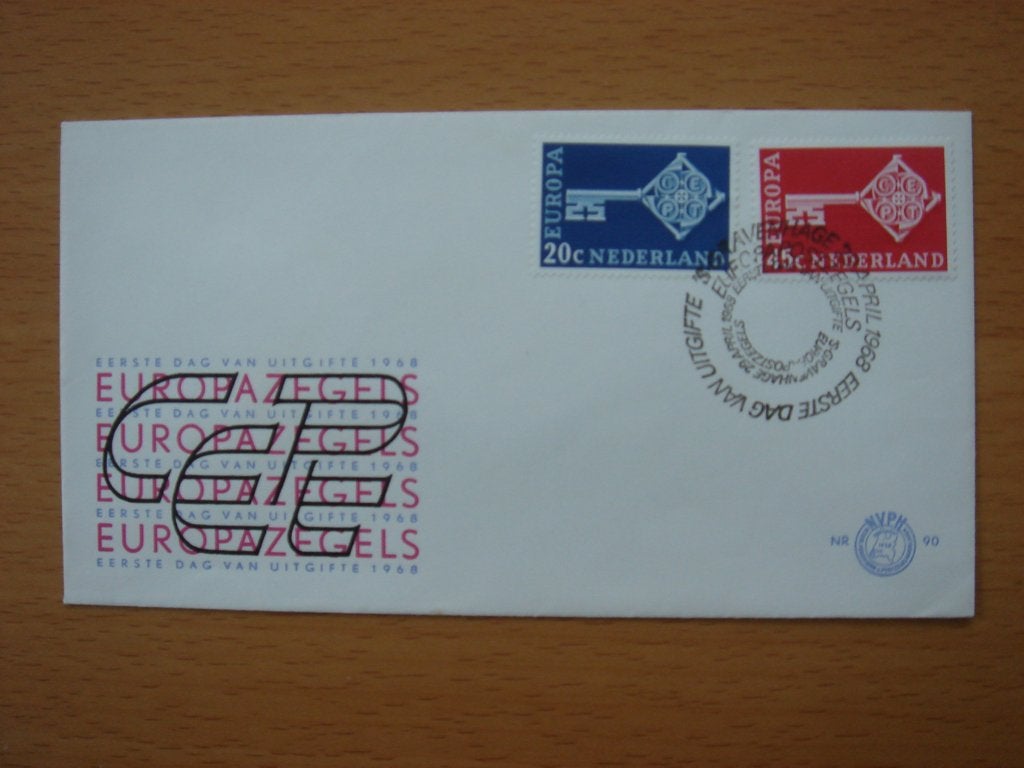 NVPH E90 1e Dag-enveloppe Europa 1968 – Sleutel, Ophalen of Verzenden, Onbeschreven, Nederland