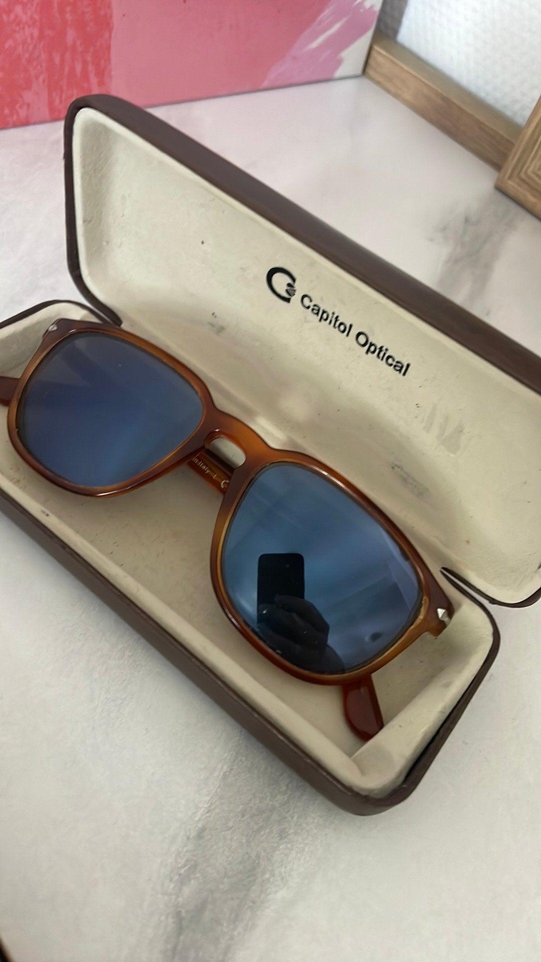 Persol zonnebril met blauw reflecterende glazen, Ophalen of Verzenden, Zo goed als nieuw, Blauw, Overige merken