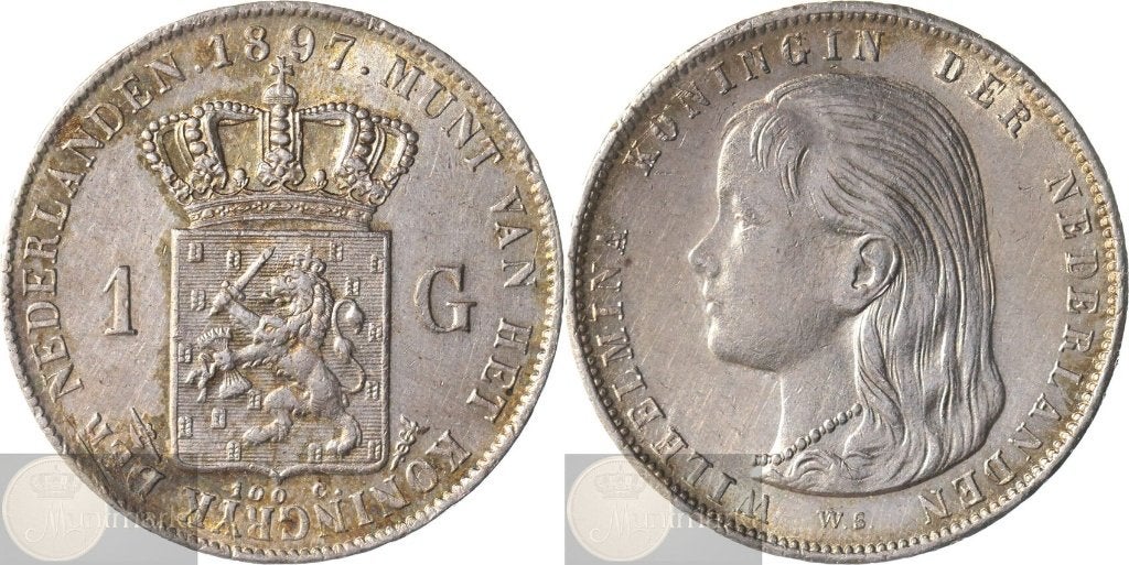 Nederland - 1 Gulden 1897 - klein randschrift - ZELDZAAM, 1 gulden, Zilver, Ophalen of Verzenden, Koningin Wilhelmina