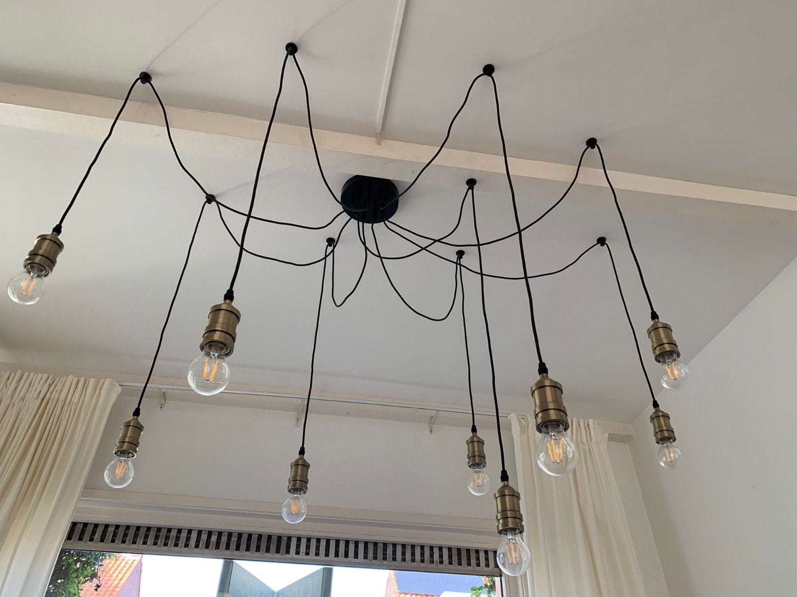 MADE Industriële Spider kroonluchter plafondlamp, Ophalen, Kunststof, Industrieel, Modern, Vintage, E27 (groot)