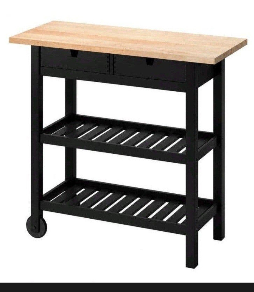 IKEA FÖRHÖJA Roltafel/Keukentrolley Berken, Ophalen, Zwart, 50 tot 100 cm, Minder dan 100 cm
