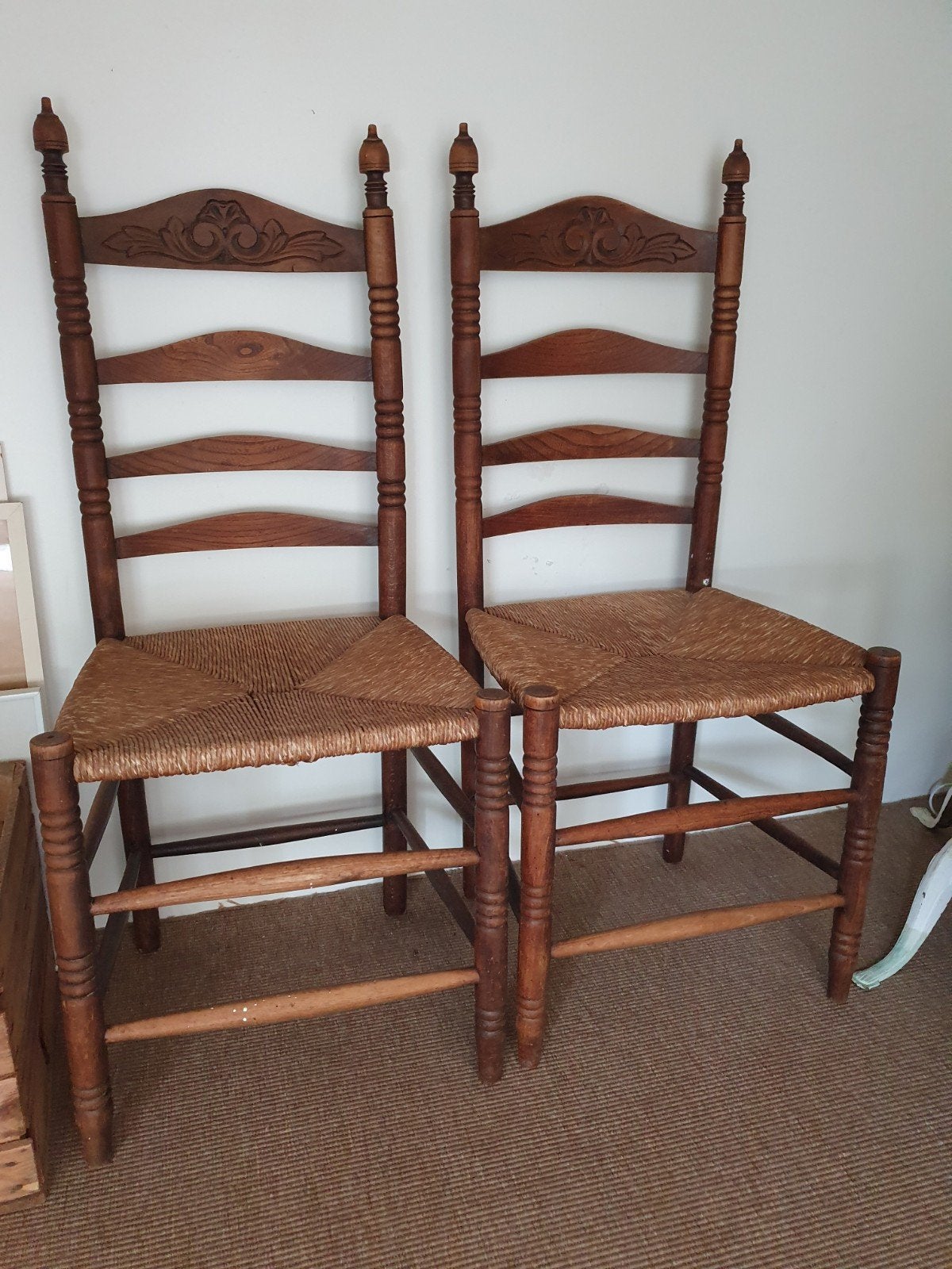 Antieke houten stoelen met rieten zitting (set van 2), Antiek en Kunst, Antiek | Meubels | Stoelen en Banken, Ophalen