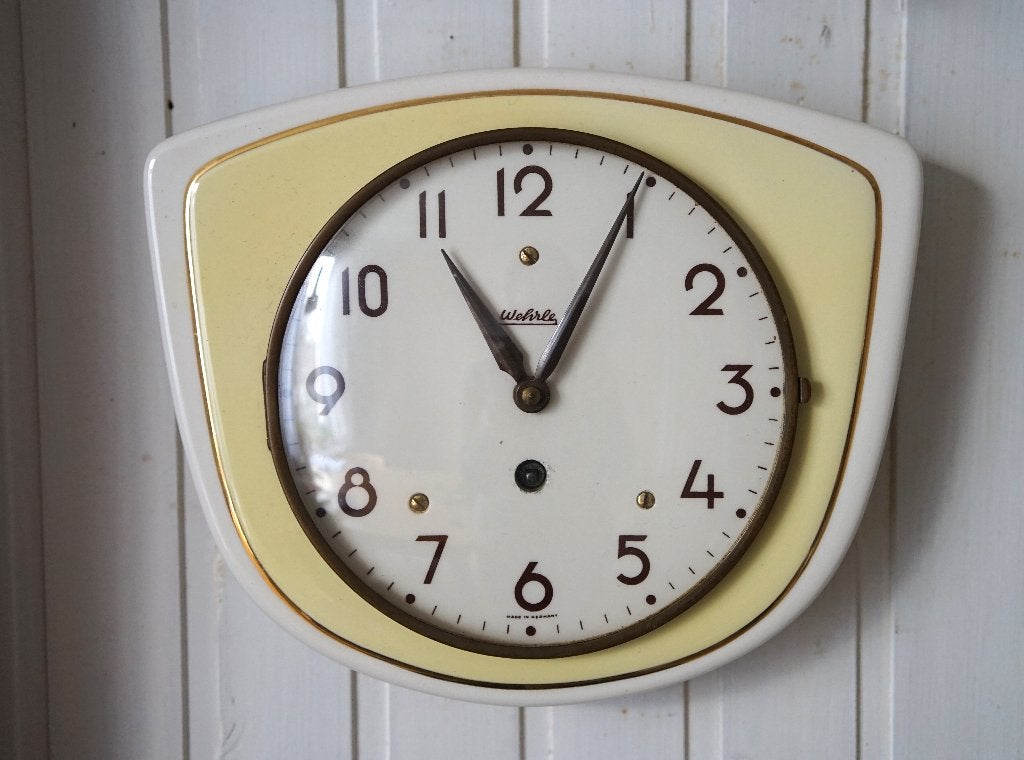 vintage klok aardewerk keramiek wehrle germany geel wit goud, Antiek en Kunst, Ophalen of Verzenden