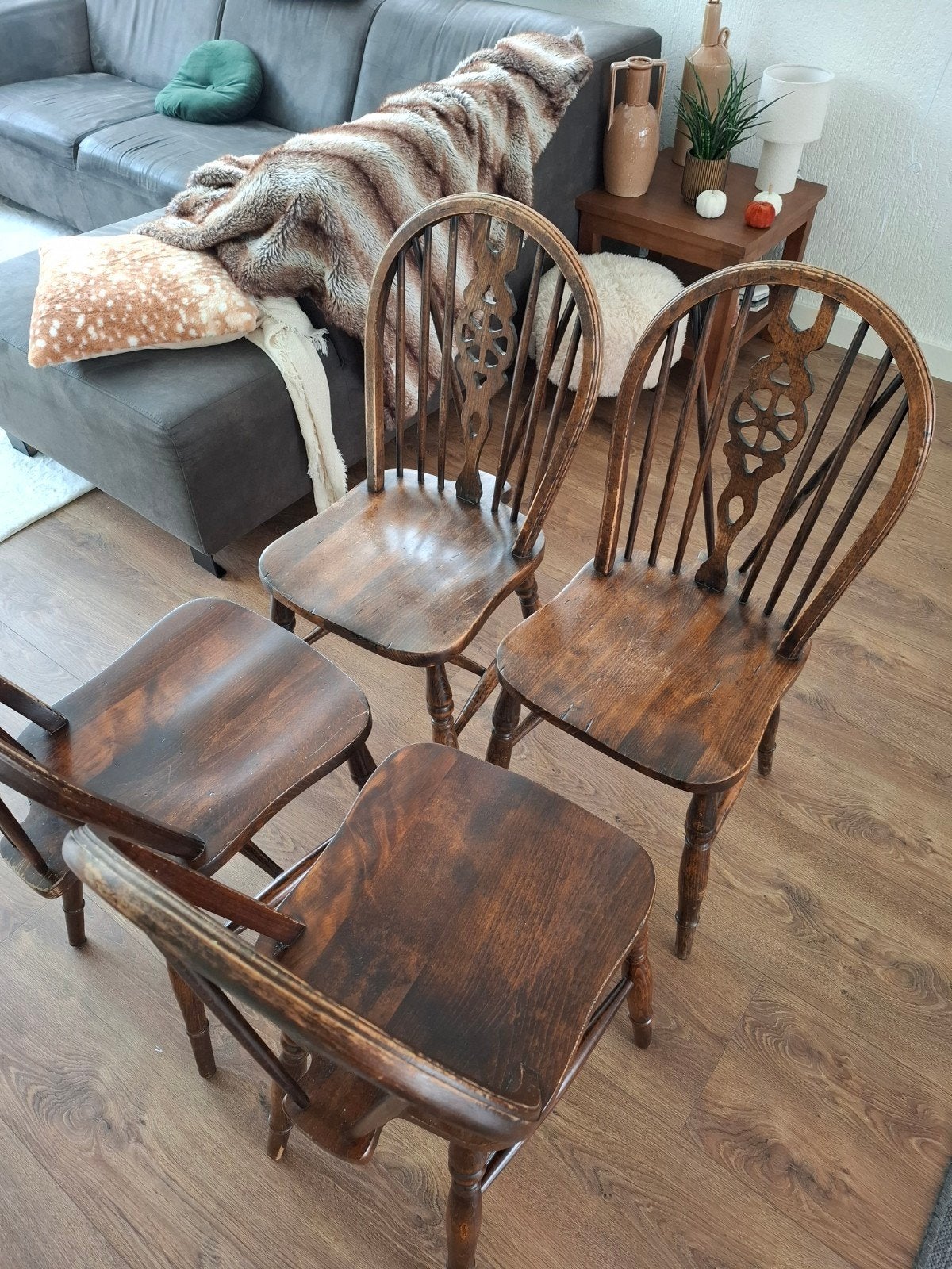 Set van 4 antieke houten Windsor eetkamerstoelen, Ophalen of Verzenden