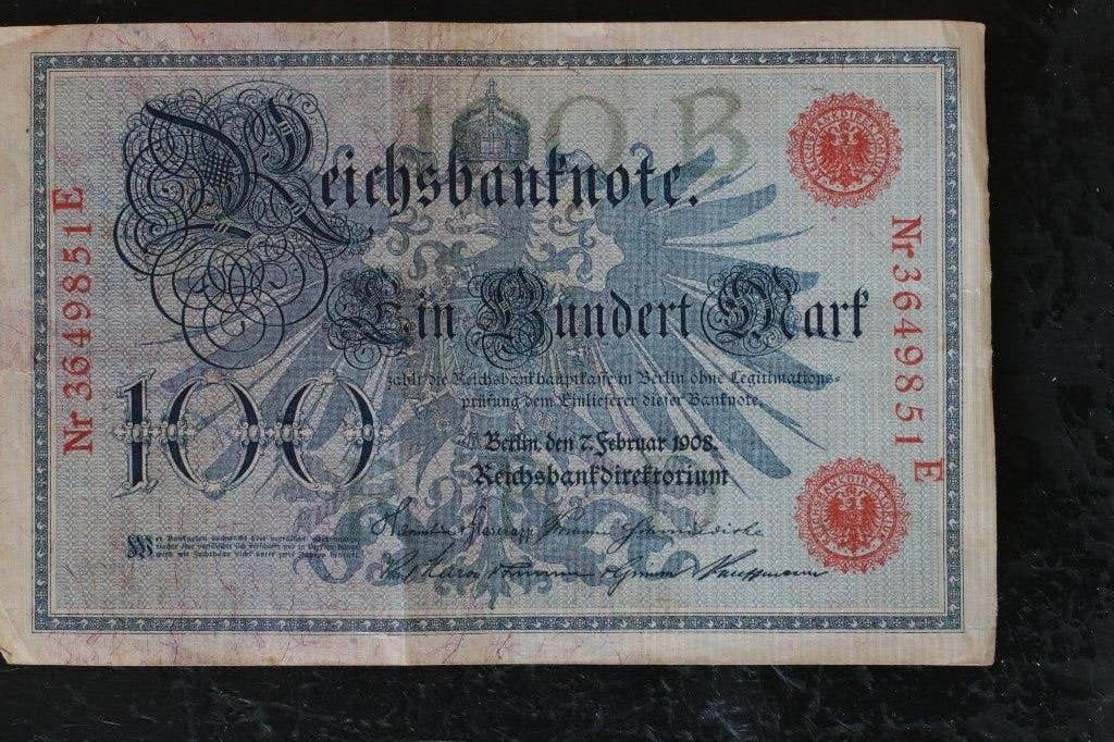 Zeldzame Reichsbanknote 100 Mark 1908 - Duitsland, Ophalen of Verzenden, Duitsland, Los biljet