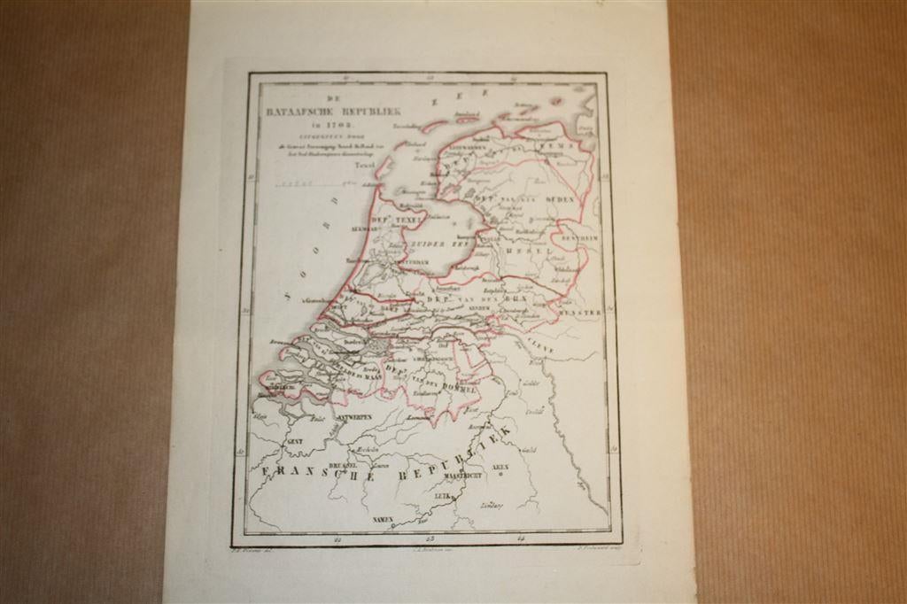 Antieke kaart - Bataafsche Republiek in 1708 - Witkamp - 187, Gelezen, Ophalen of Verzenden, Landkaart, 1800 tot 2000
