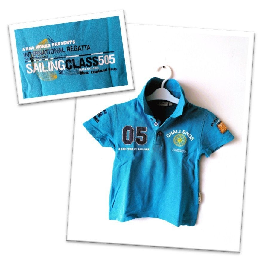 Stoere Akmo Polo - Maat 92 - Turquoise Blauw, Gebruikt, Ophalen of Verzenden, AKMO, Shirt of Longsleeve