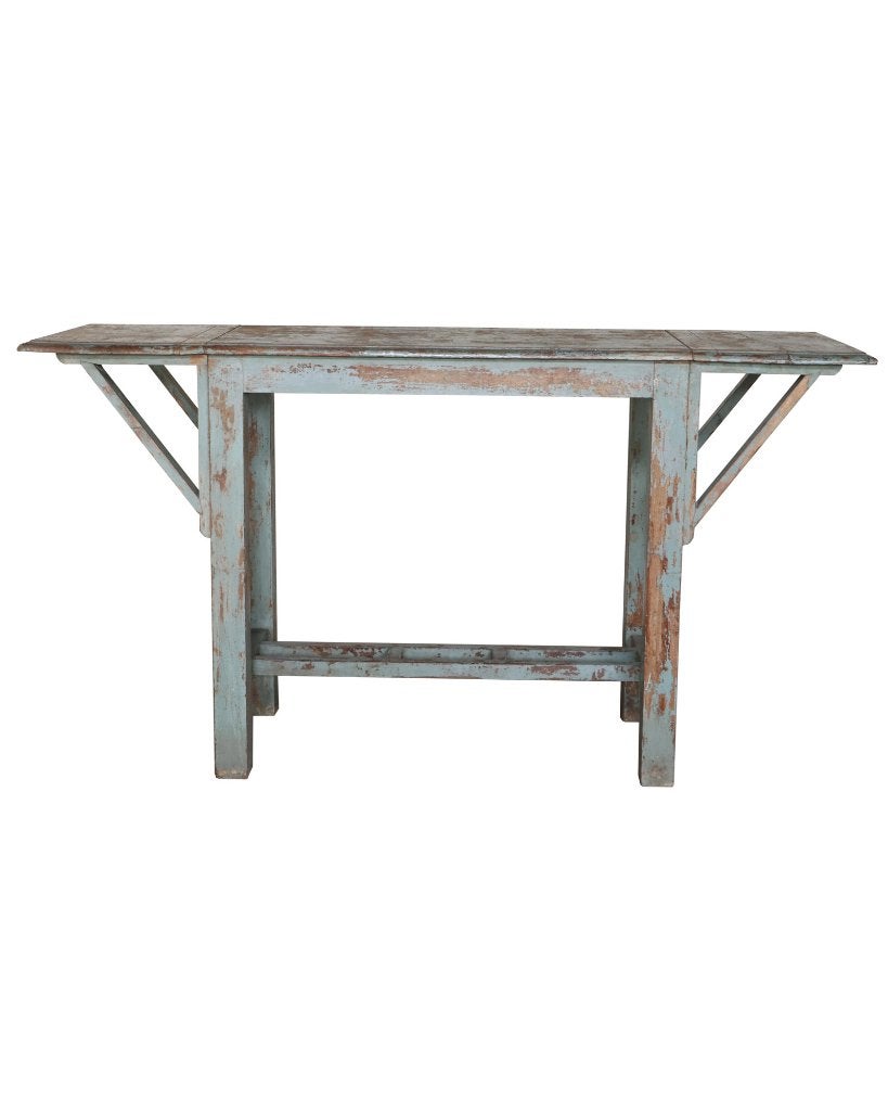 Vintage teakhouten sidetable met oude blauwe patina, Ophalen of Verzenden, Gebruikt, Hout