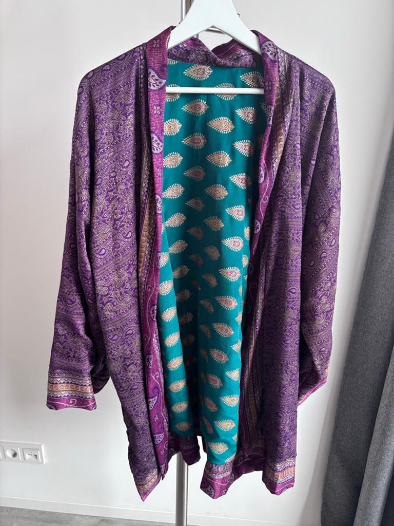 Omkeerbare Kimono Jasje - Paars & Petrol Paisley, Ophalen of Verzenden, Zo goed als nieuw, Maat 38/40 (M), Paars