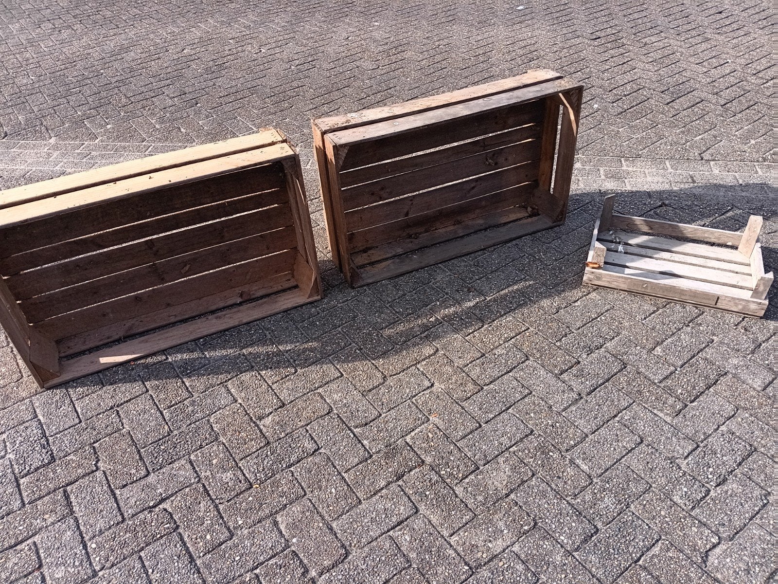 Houten kratten - 2 grote, 1 kleine, Ophalen, Gebruikt, 40 tot 60 cm, 50 tot 75 cm