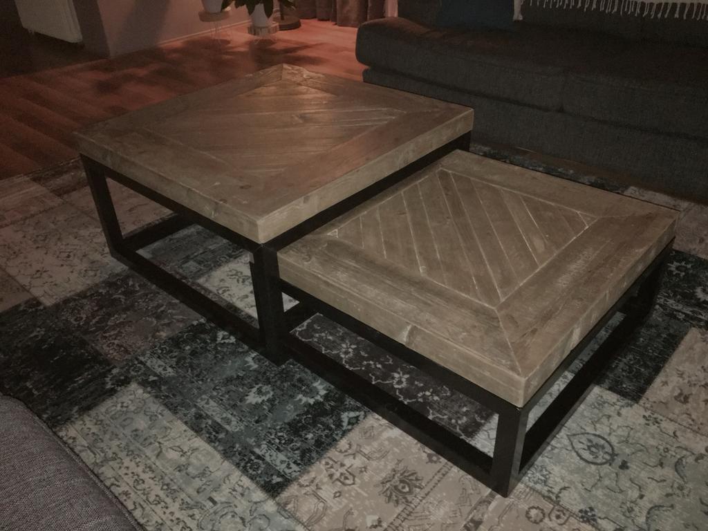 Set van 2 robuuste salontafels - industrieel design, Huis en Inrichting, Ophalen, Gebruikt, Vierkant, 50 tot 100 cm