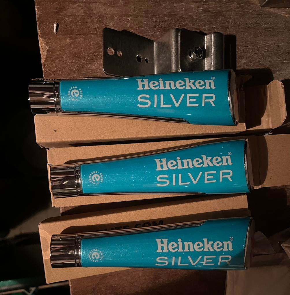 3x heineken silver taphendels, Verzamelen, Biermerken, Ophalen of Verzenden, Zo goed als nieuw, Overige merken