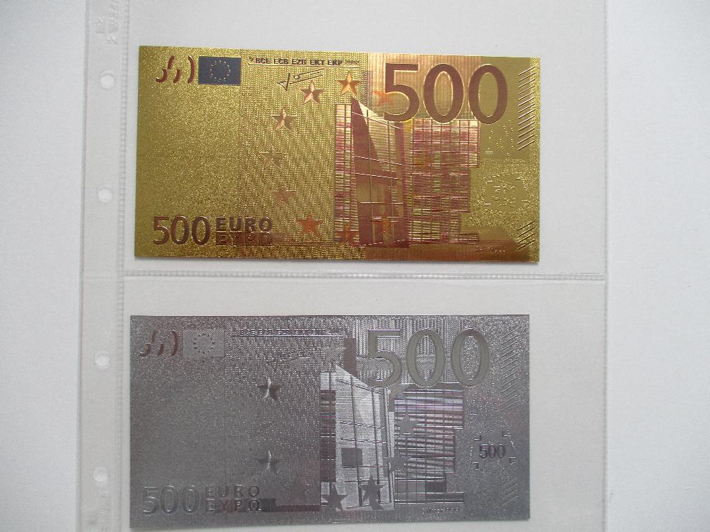 2 Fantasy 500 EURO-biljetten gold-/silverfoil replica's, Postzegels en Munten, Bankbiljetten | Europa | Eurobiljetten, Verzenden