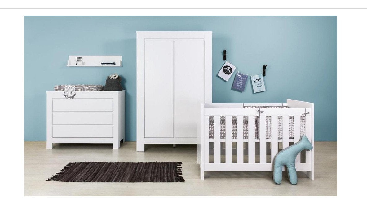 Babykamer Bopita - Bianco - Wit 2 deurskast, commode en ledi, Ophalen, Zo goed als nieuw, Jongetje of Meisje