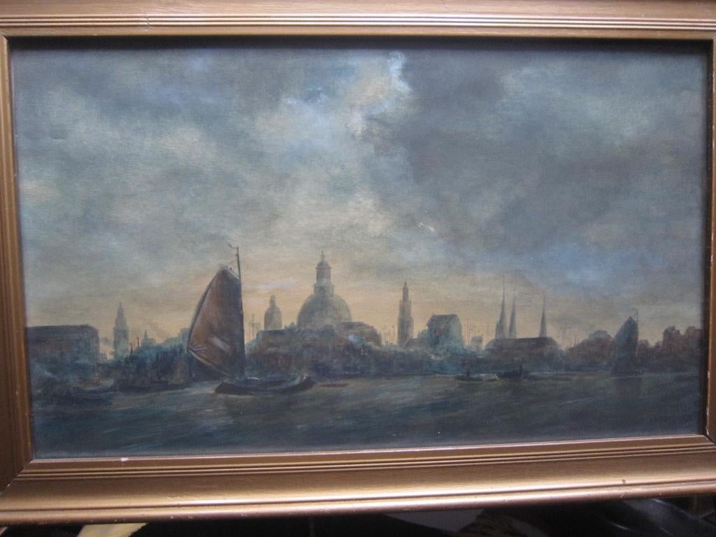 SKYLINE Amsterdam, op het IJ met zeilboten, Antiek en Kunst, Kunst | Litho's en Zeefdrukken, Ophalen