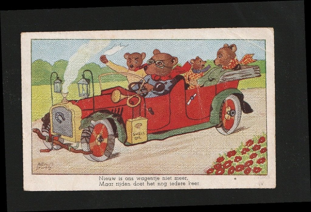 Ansicht Verklede beren vakantie auto illu Lien Smit B07-12, Ophalen of Verzenden, 1940 tot 1960, Gelopen, Voertuig