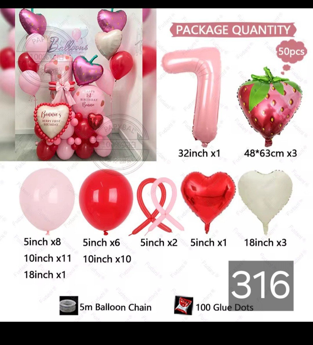 Roze en Rode Ballonnen Set voor Verjaardag of Feest, Ophalen, Nieuw, Versiering, Verjaardag
