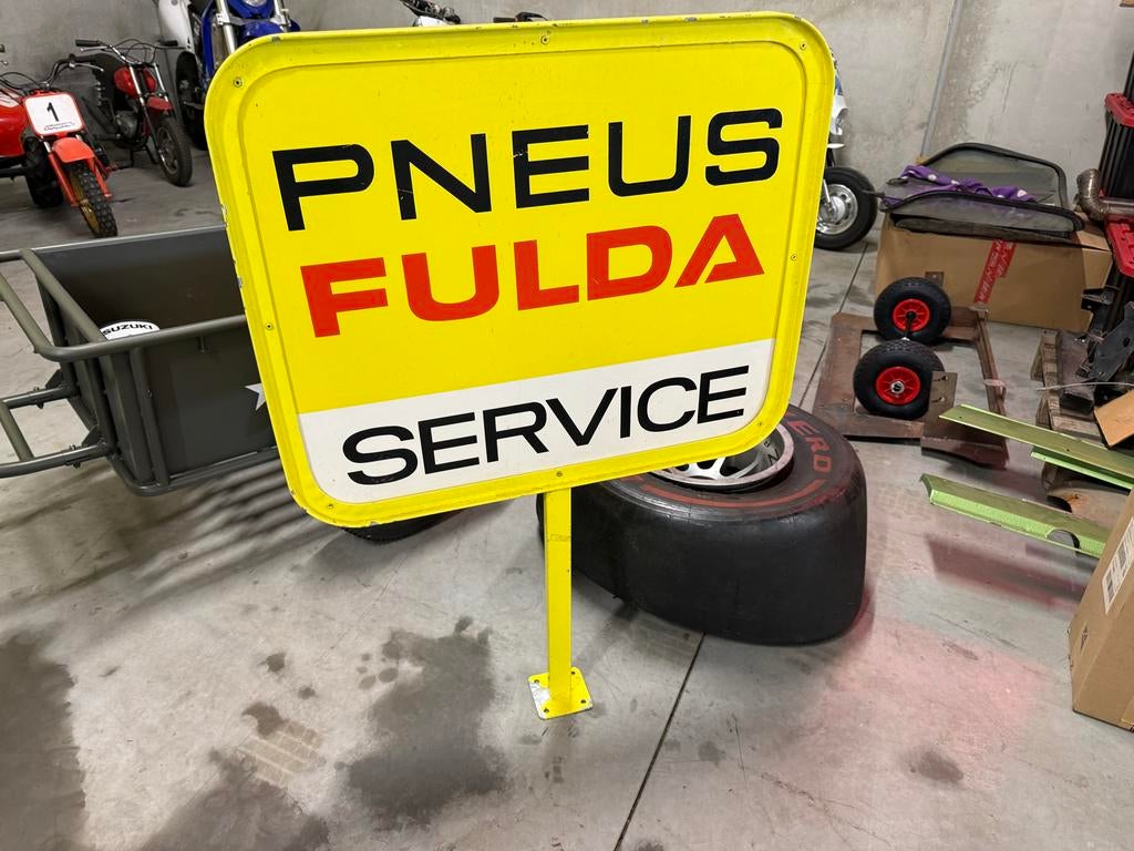 Fulda Pneus Service Reclamebord - Dubbelzijdig Staal, Verzamelen, Ophalen, Gebruikt, Reclamebord