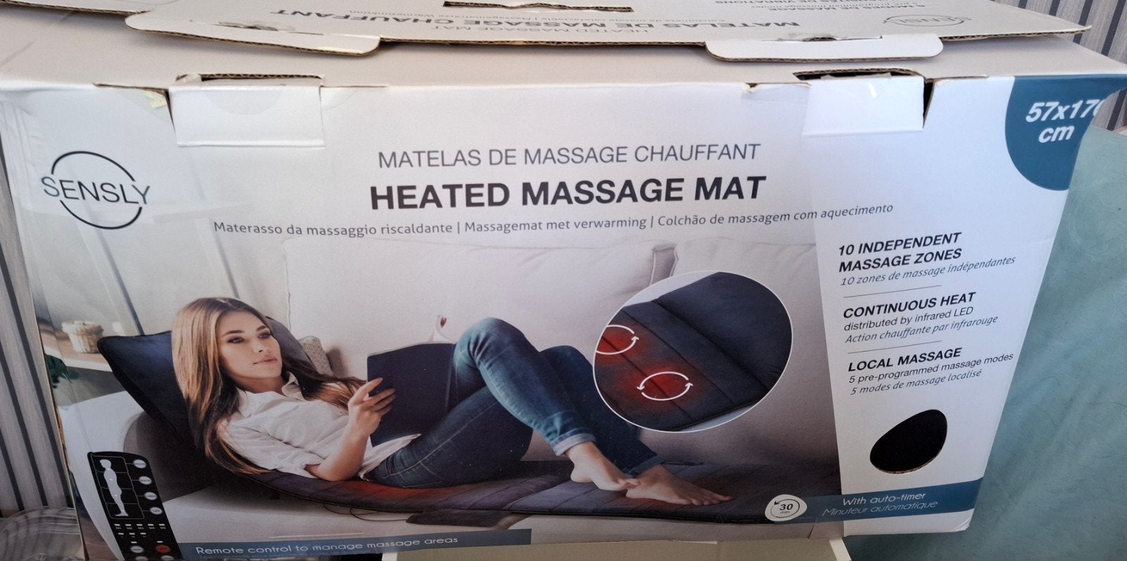 Sensly Verwarmde Massagemat met 10 Zones en Afstandsbed, Sport en Fitness, Ophalen of Verzenden, Zo goed als nieuw