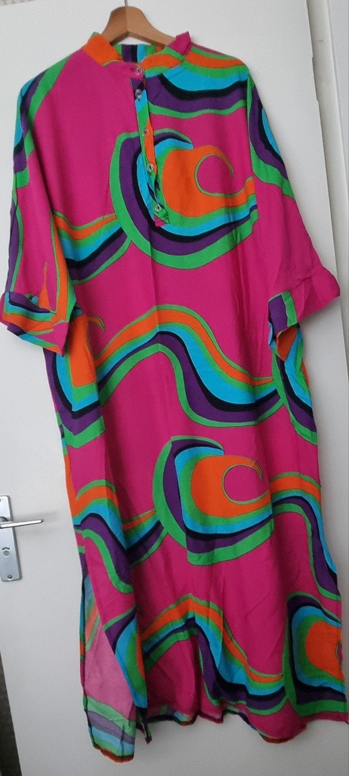 Vintage roze kaftan met kleurrijke print, Maat 46/48 (XL) of groter, Ophalen of Verzenden, Onbekend, Roze