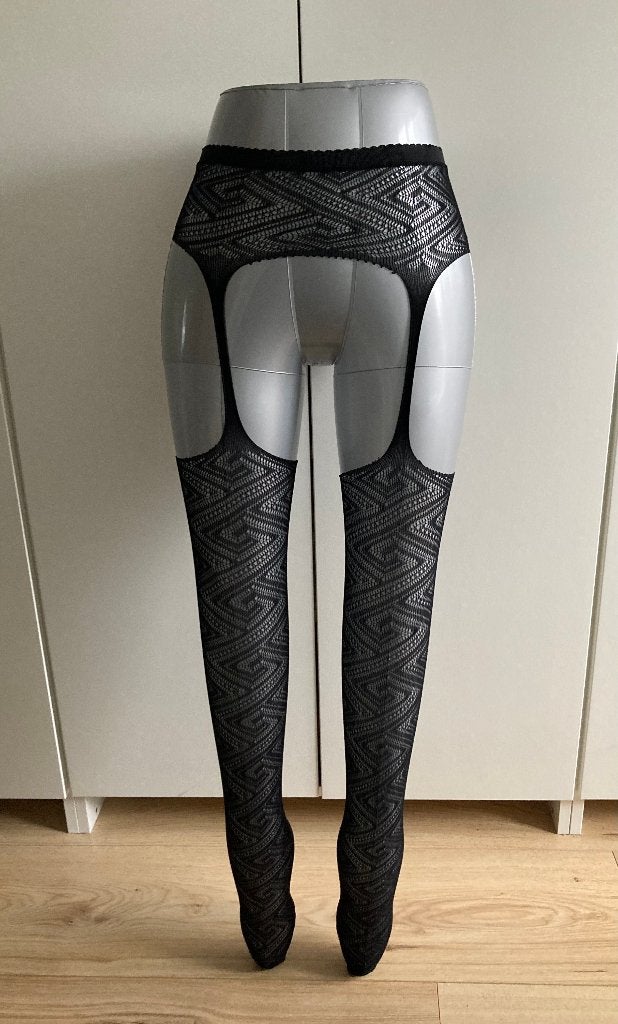 Jarretel zwart met motief, Kleding | Dames, Verzenden, Nieuw, Zwart, Panty