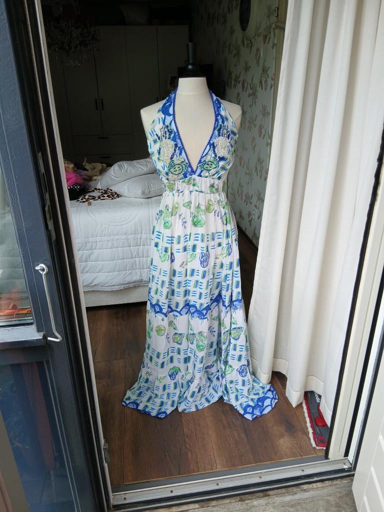 Ibiza mode maxi jurk met kralen en pompons, Kleding | Dames, Jurken, Maat 38/40 (M), Wit, Ophalen of Verzenden, Onder de knie