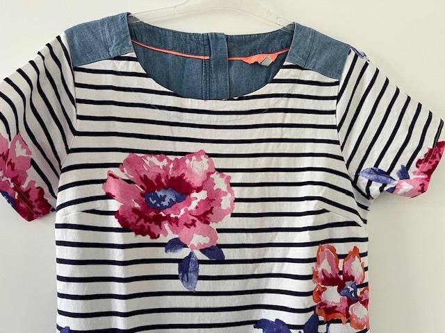 Joules, jurk voorkant gestreept achterkant stof jeans mt L., Maat 38/40 (M), Blauw, Joules, Ophalen of Verzenden