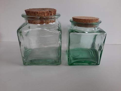 Voorraadpotten glas met deksel van kurk , vierkant . set v.2, Voorraadpot, Ophalen of Verzenden, Zo goed als nieuw, Glas